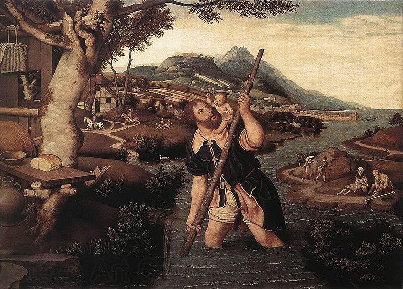 Jan Mostaert Hilly River Landscape with St. Christopher Norge oil painting art